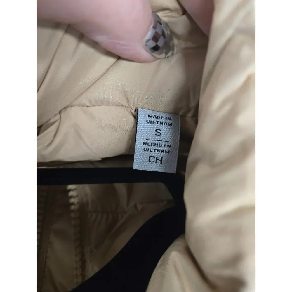 Levi's 733 Box Quilted Puffer Jacket Tan Beige S Small‎ Pockets Full Zip